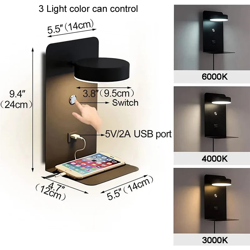 Smart USB Charging Wall Lamp 🔌